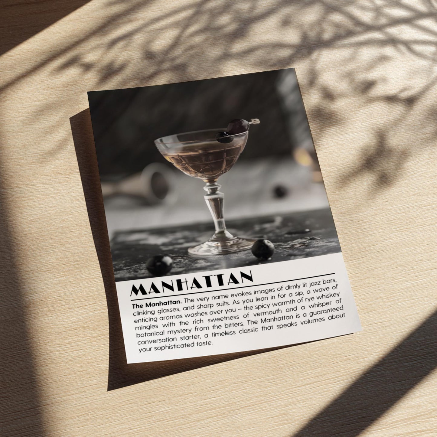 Manhattan Black & White Poster | Minimalist Cocktail Wall Art | Modern Bar Decor | Classic Drink Print | Kitchen Wall Art