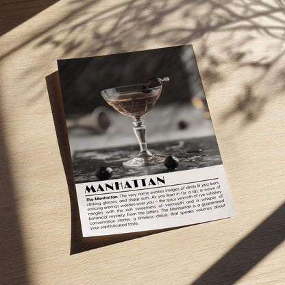 Manhattan Black & White Poster | Minimalist Cocktail Wall Art | Modern Bar Decor | Classic Drink Print | Kitchen Wall Art