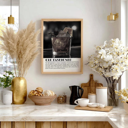 Old Fashioned Black & White Poster | Minimalist Cocktail Wall Art | Modern Bar Decor | Classic Drink Print | Kitchen Wall Art
