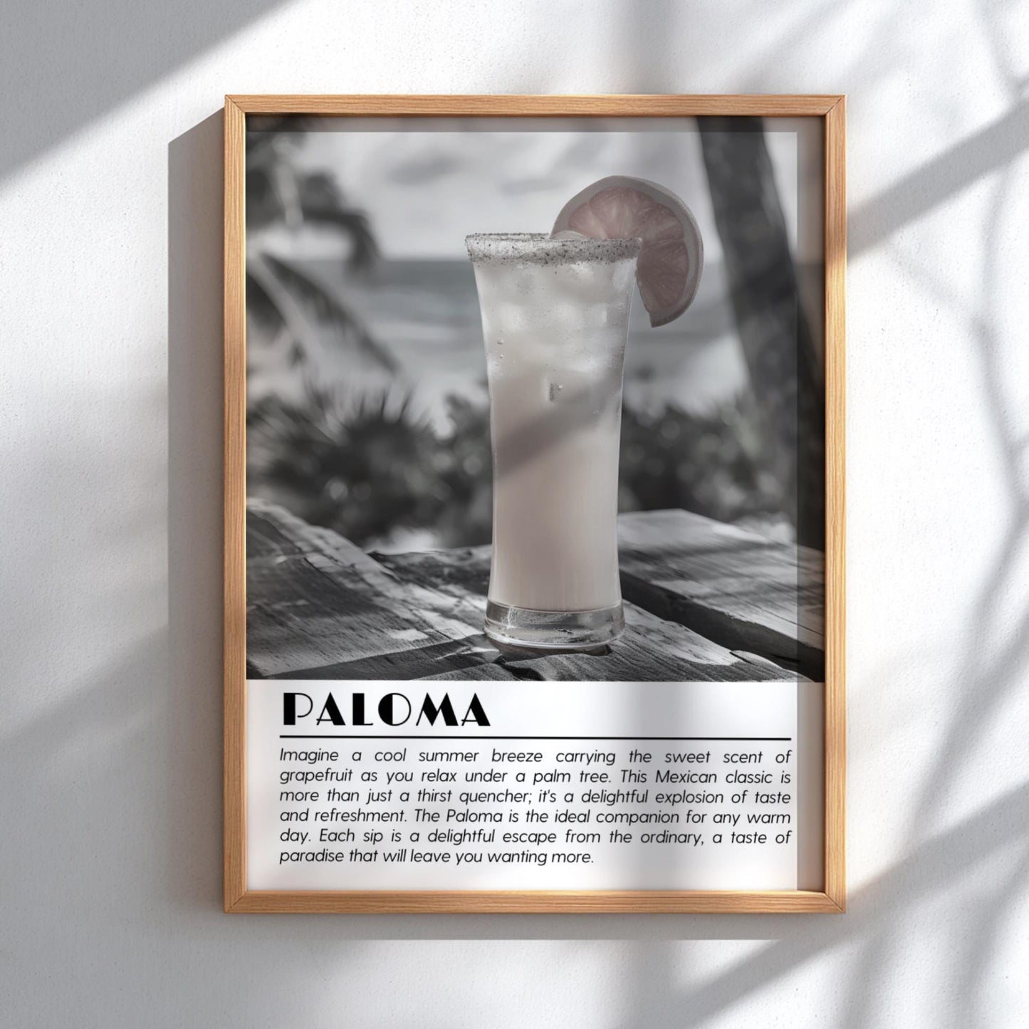 Paloma Black & White Poster | Minimalist Cocktail Wall Art | Modern Bar Decor | Classic Drink Print | Kitchen Wall Art