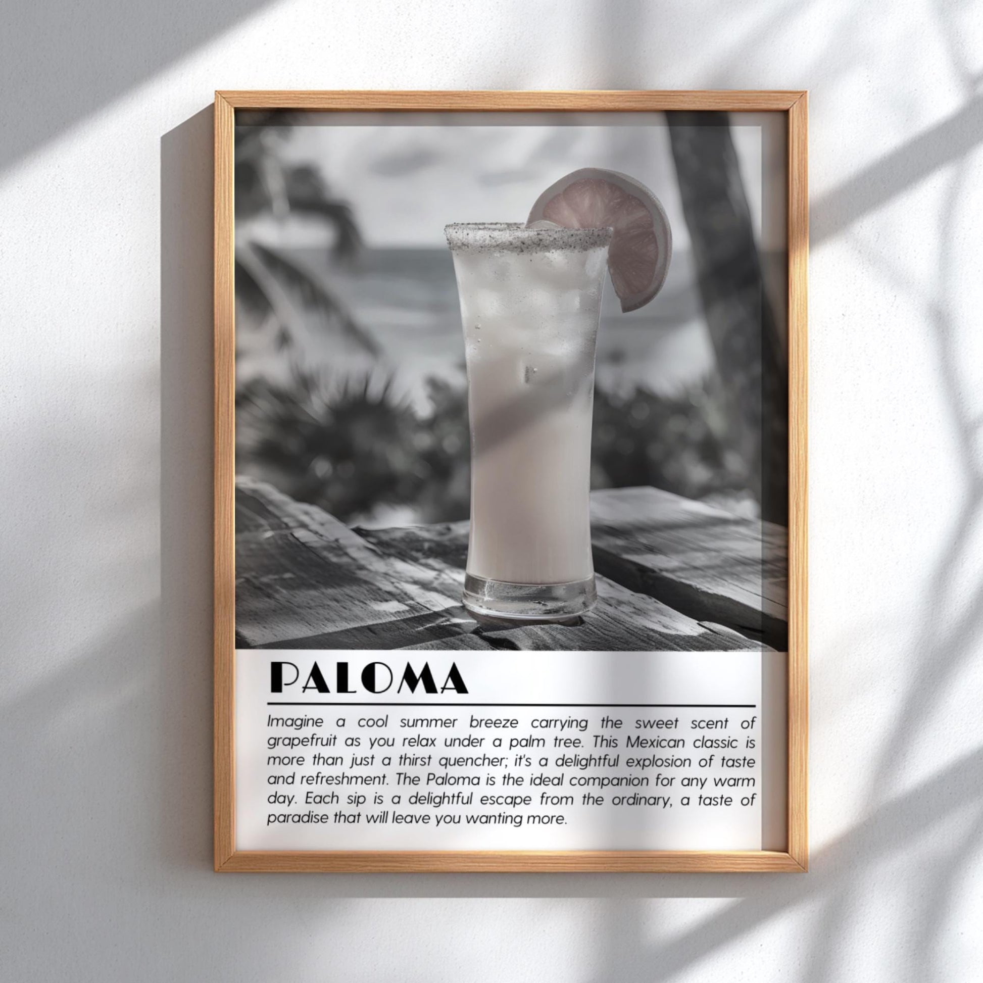Paloma Black & White Poster | Minimalist Cocktail Wall Art | Modern Bar Decor | Classic Drink Print | Kitchen Wall Art