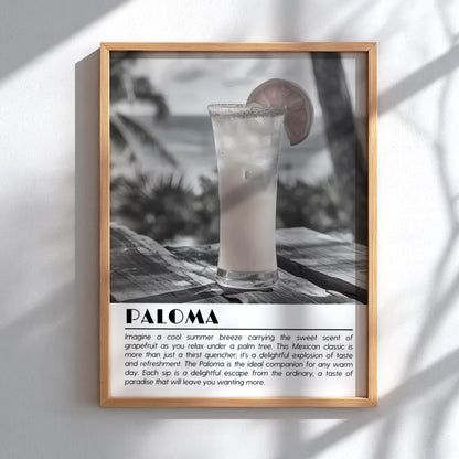 Paloma Black & White Poster | Minimalist Cocktail Wall Art | Modern Bar Decor | Classic Drink Print | Kitchen Wall Art
