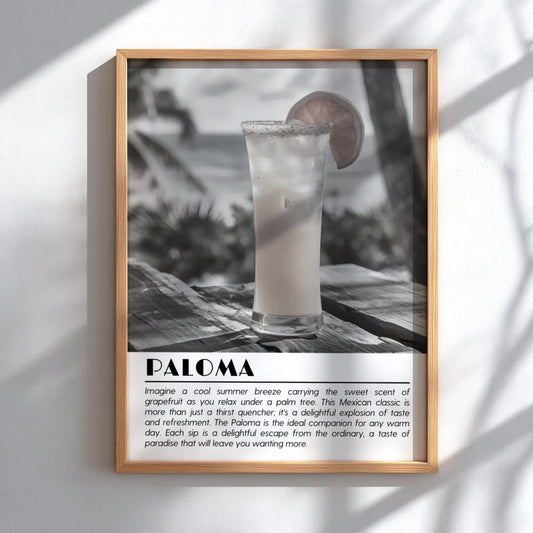 Paloma Black & White Poster | Minimalist Cocktail Wall Art | Modern Bar Decor | Classic Drink Print | Kitchen Wall Art