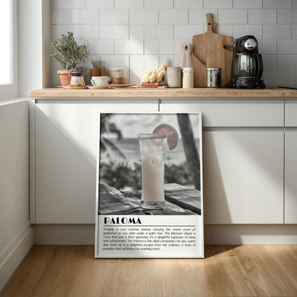 Paloma Black & White Poster | Minimalist Cocktail Wall Art | Modern Bar Decor | Classic Drink Print | Kitchen Wall Art