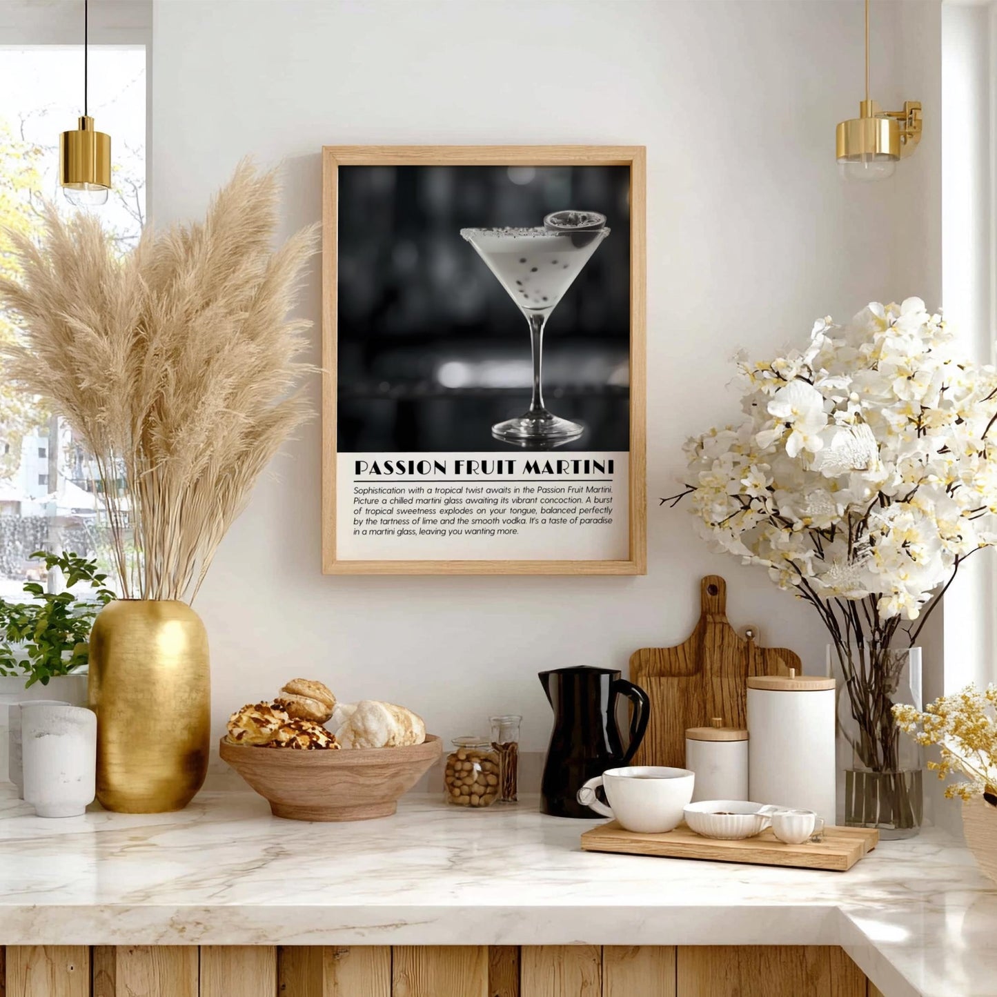 Passion Fruit Martini Black & White Poster | Minimalist Cocktail Wall Art | Modern Bar Decor | Elegant Drink Print | Kitchen Art