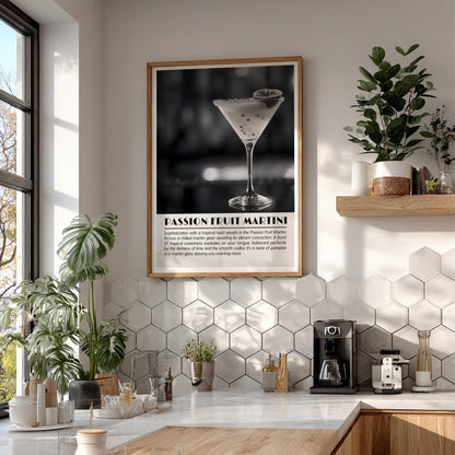 Passion Fruit Martini Black & White Poster | Minimalist Cocktail Wall Art | Modern Bar Decor | Elegant Drink Print | Kitchen Art