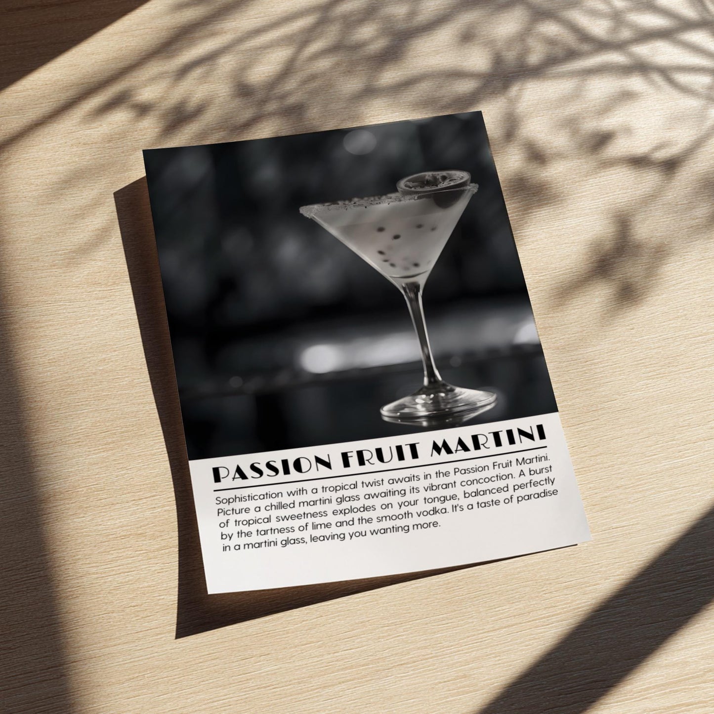 Passion Fruit Martini Black & White Poster | Minimalist Cocktail Wall Art | Modern Bar Decor | Elegant Drink Print | Kitchen Art