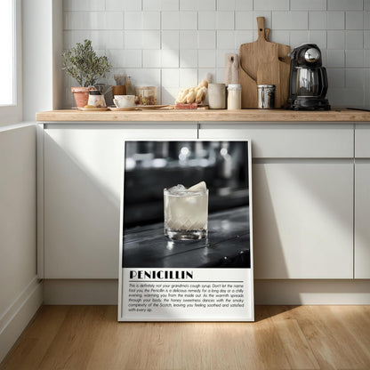 Penicillin Black & White Poster | Minimalist Cocktail Wall Art | Modern Bar Decor | Classic Drink Print | Kitchen Wall Art