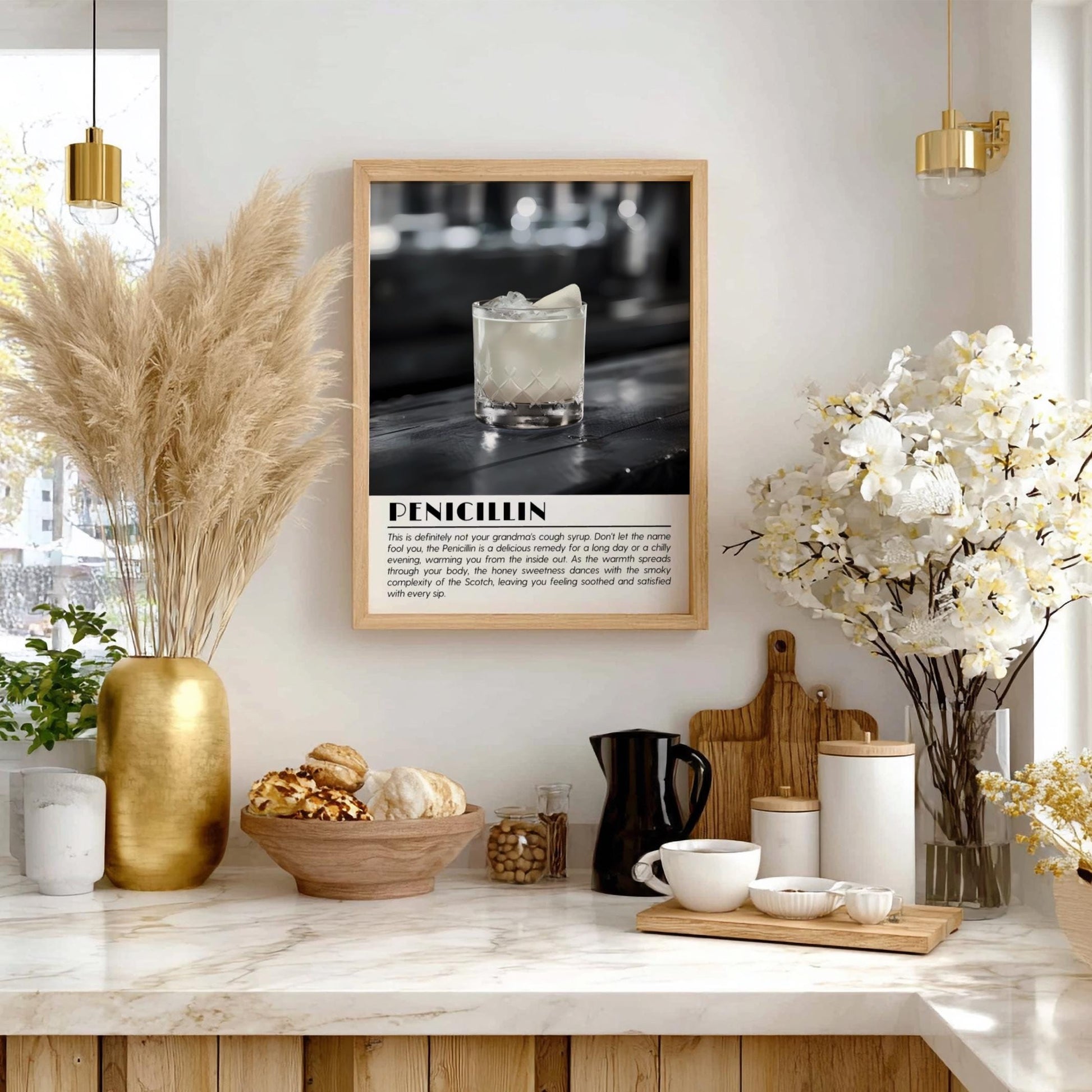 Penicillin Black & White Poster | Minimalist Cocktail Wall Art | Modern Bar Decor | Classic Drink Print | Kitchen Wall Art