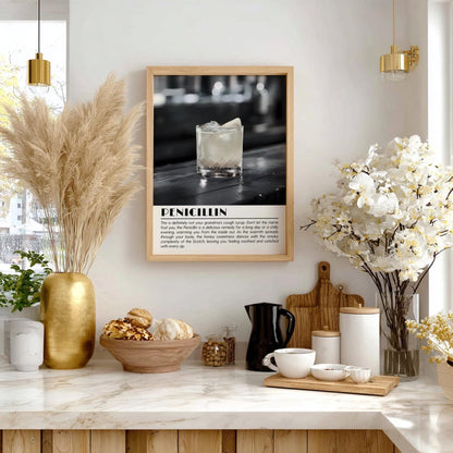 Penicillin Black & White Poster | Minimalist Cocktail Wall Art | Modern Bar Decor | Classic Drink Print | Kitchen Wall Art