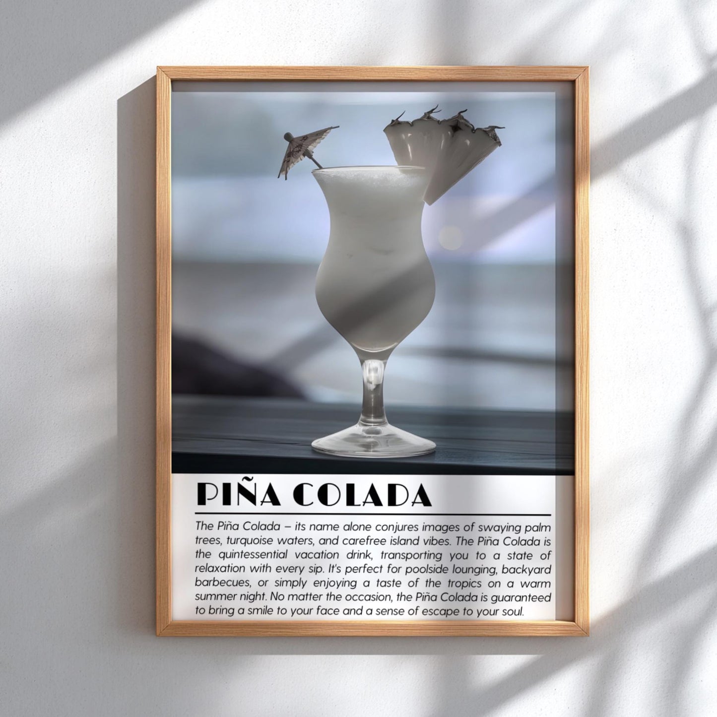 Pina Colada Black & White Poster | Minimalist Cocktail Wall Art | Modern Bar Decor | Tropical Drink Print | Kitchen Wall Art