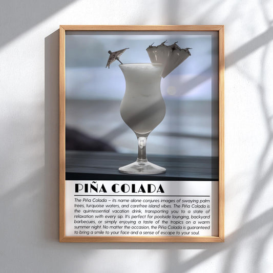 Pina Colada Black & White Poster | Minimalist Cocktail Wall Art | Modern Bar Decor | Tropical Drink Print | Kitchen Wall Art