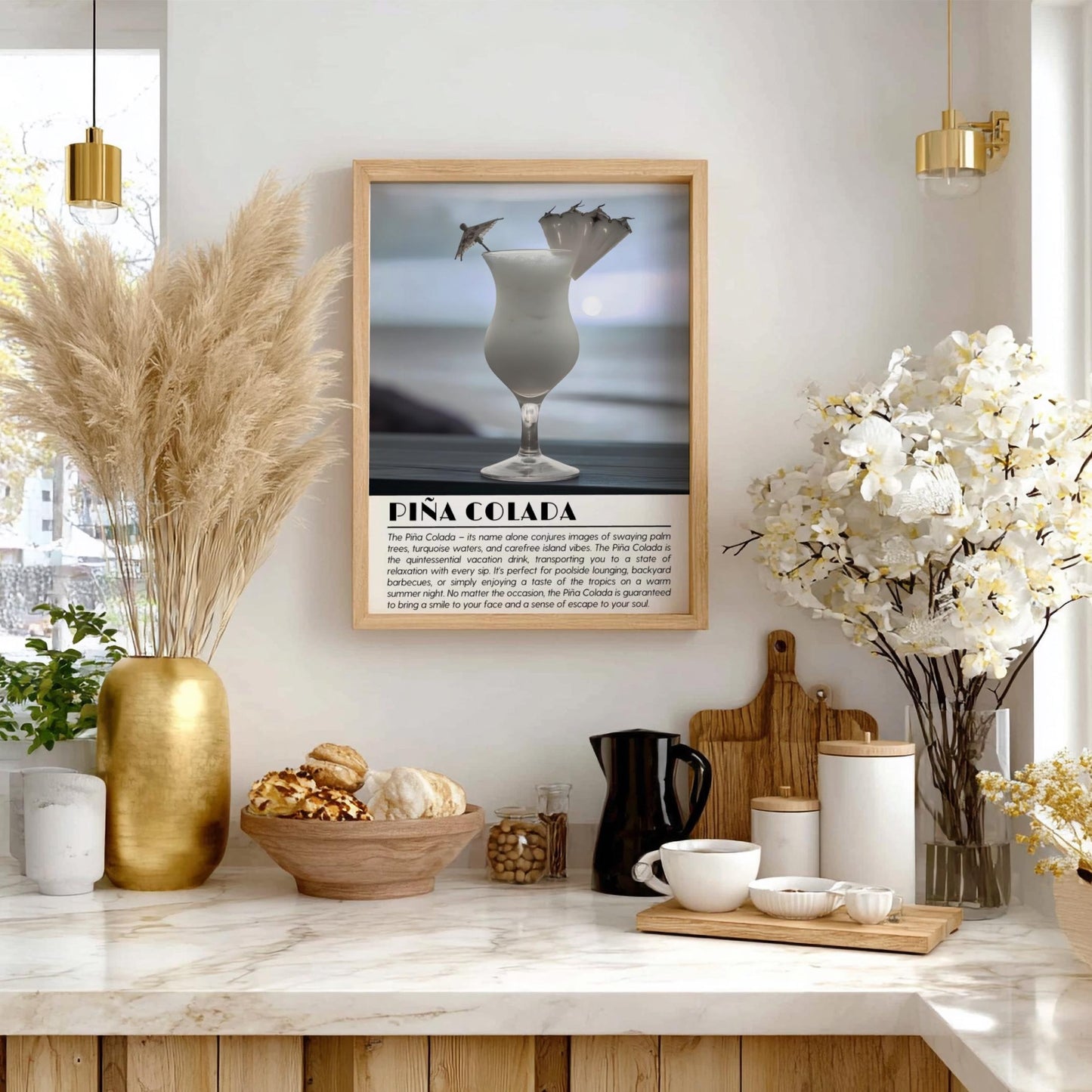 Pina Colada Black & White Poster | Minimalist Cocktail Wall Art | Modern Bar Decor | Tropical Drink Print | Kitchen Wall Art