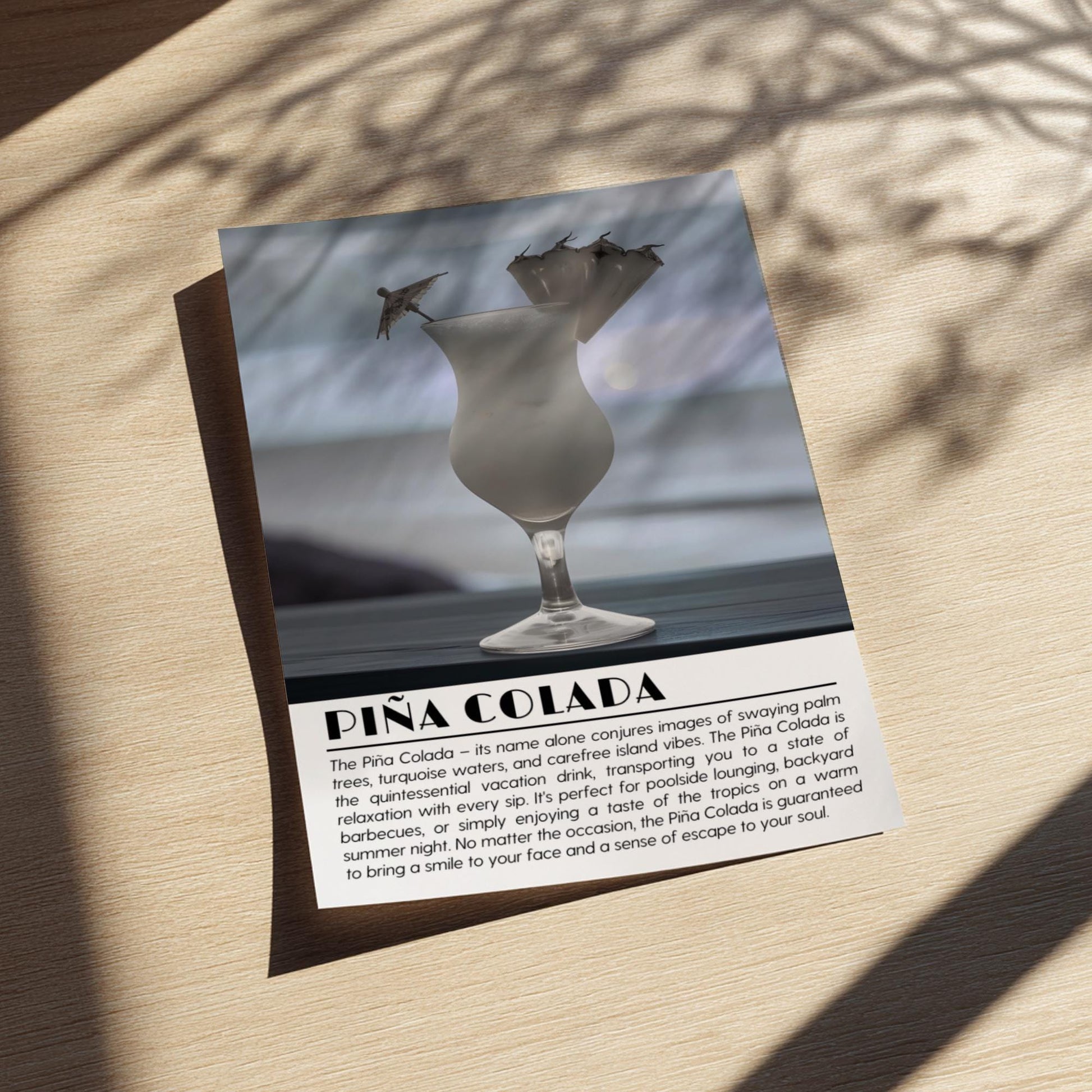 Pina Colada Black & White Poster | Minimalist Cocktail Wall Art | Modern Bar Decor | Tropical Drink Print | Kitchen Wall Art