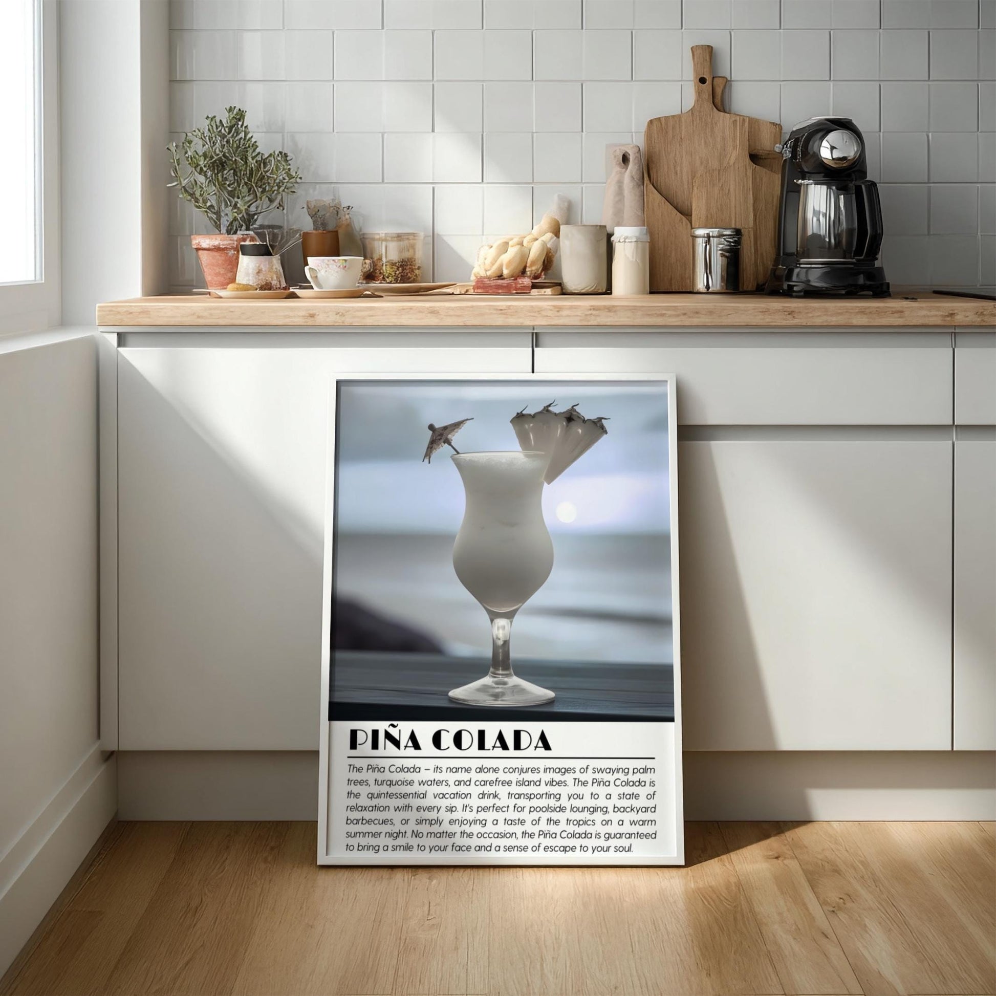 Pina Colada Black & White Poster | Minimalist Cocktail Wall Art | Modern Bar Decor | Tropical Drink Print | Kitchen Wall Art