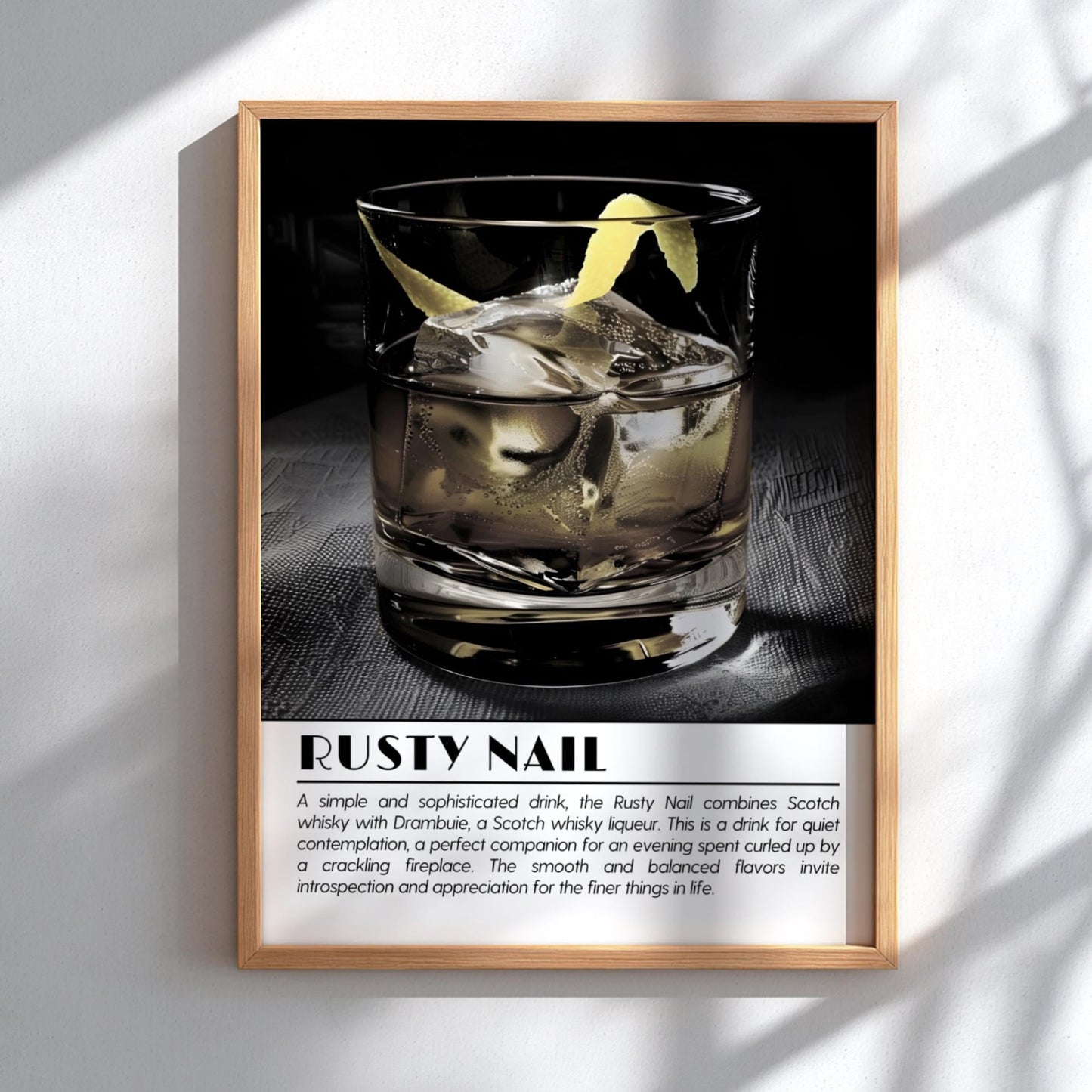 Rusty Nail Black & White Poster | Minimalist Cocktail Wall Art | Modern Bar Decor | Classic Drink Print | Kitchen Wall Art