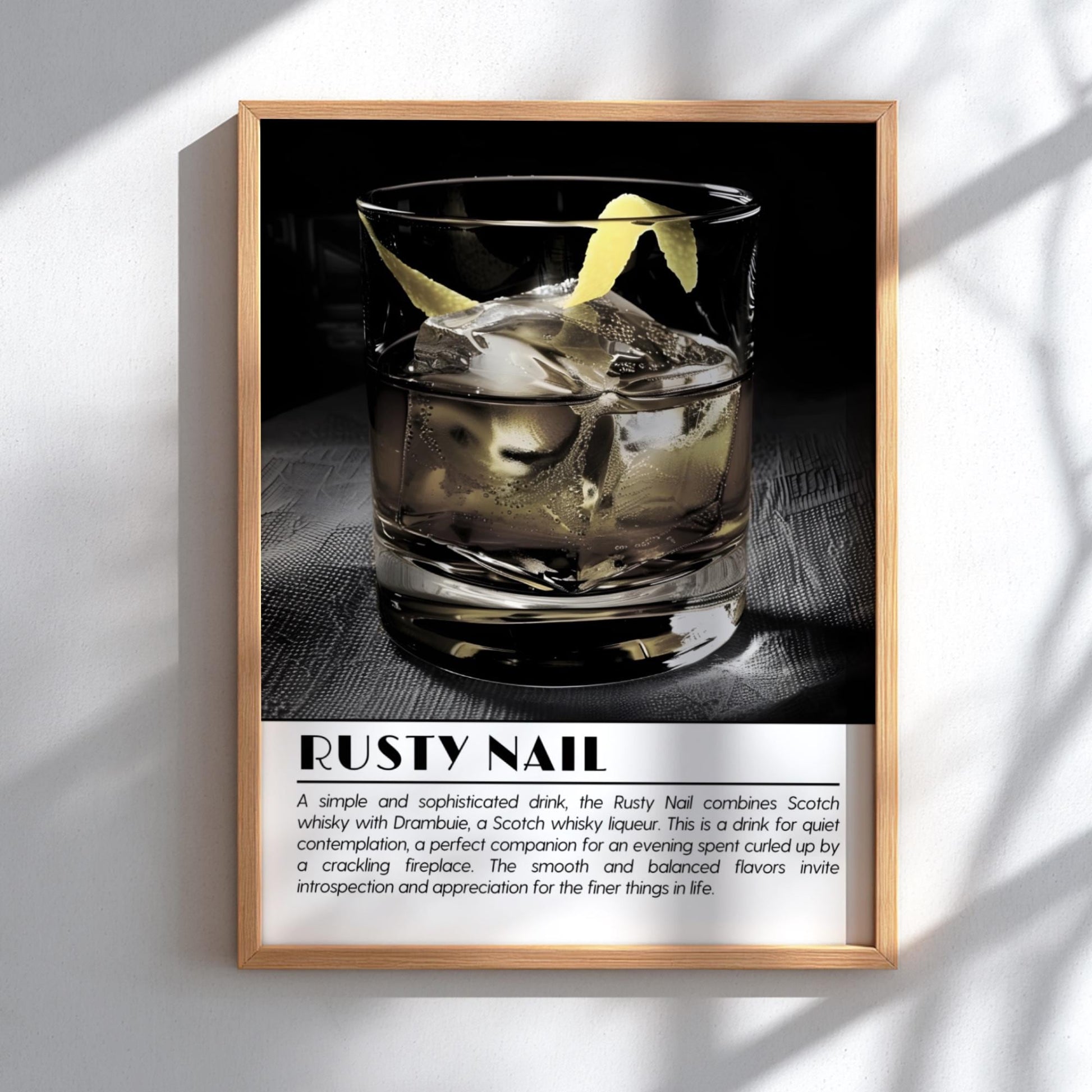 Rusty Nail Black & White Poster | Minimalist Cocktail Wall Art | Modern Bar Decor | Classic Drink Print | Kitchen Wall Art