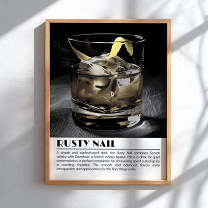 Rusty Nail Black & White Poster | Minimalist Cocktail Wall Art | Modern Bar Decor | Classic Drink Print | Kitchen Wall Art
