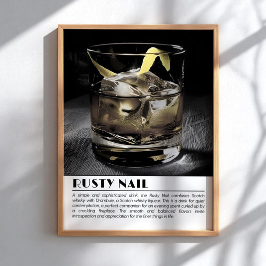 Rusty Nail Black & White Poster | Minimalist Cocktail Wall Art | Modern Bar Decor | Classic Drink Print | Kitchen Wall Art