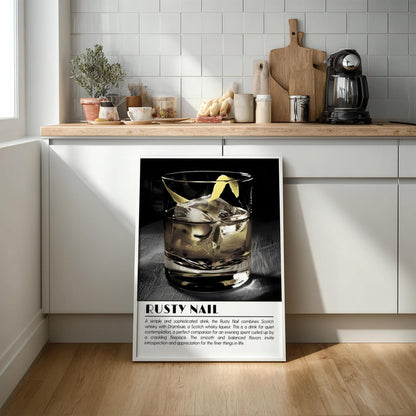 Rusty Nail Black & White Poster | Minimalist Cocktail Wall Art | Modern Bar Decor | Classic Drink Print | Kitchen Wall Art
