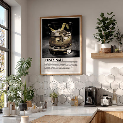 Rusty Nail Black & White Poster | Minimalist Cocktail Wall Art | Modern Bar Decor | Classic Drink Print | Kitchen Wall Art