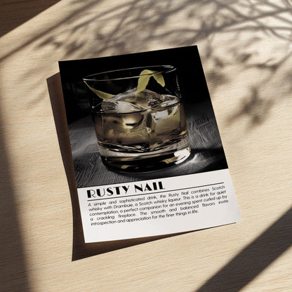 Rusty Nail Black & White Poster | Minimalist Cocktail Wall Art | Modern Bar Decor | Classic Drink Print | Kitchen Wall Art