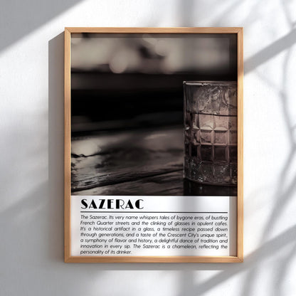 Sazerac Black & White Poster | Minimalist Cocktail Wall Art | Modern Bar Decor | Classic Drink Print | Kitchen Wall Art