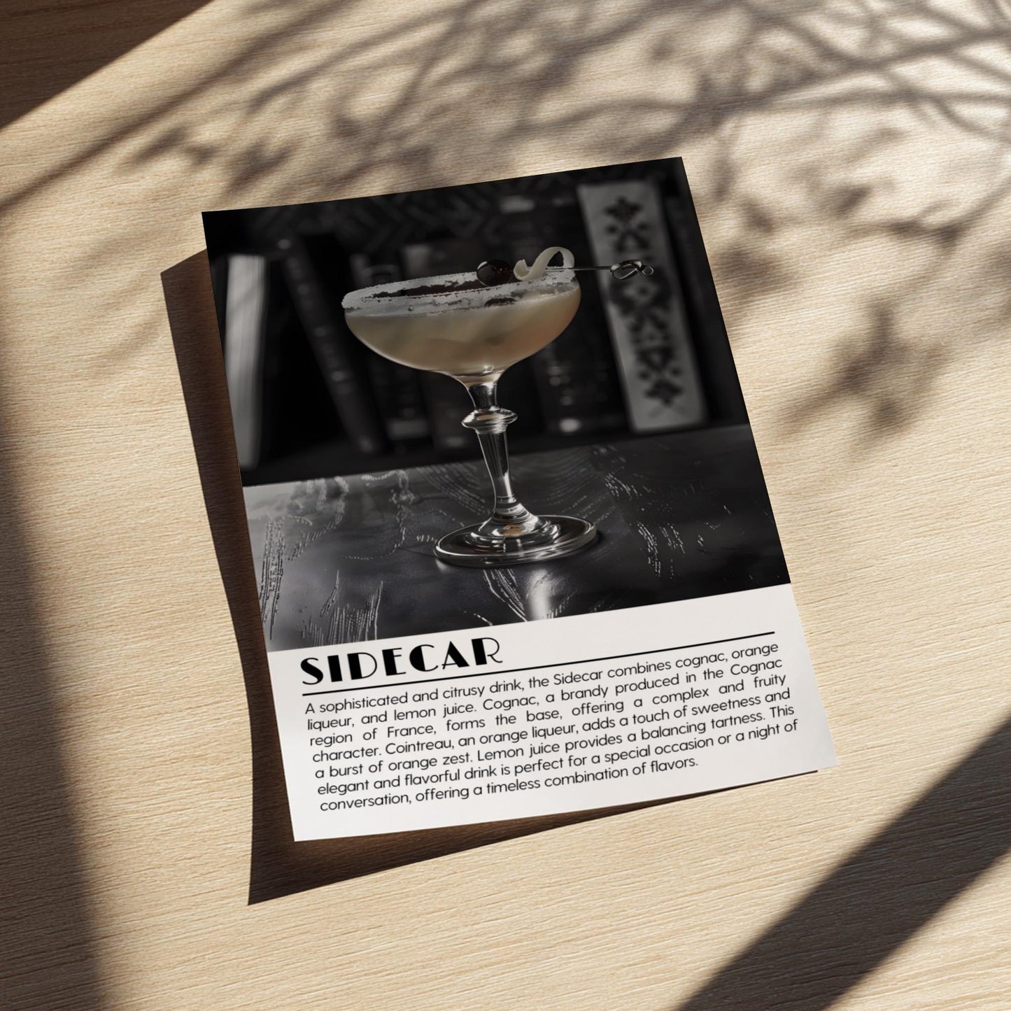 Sidecar Vintage Black & White Poster | Minimal Cocktail Art Print | Modern Bar Wall Decor | Elegant Drink Illustration | Kitchen Art