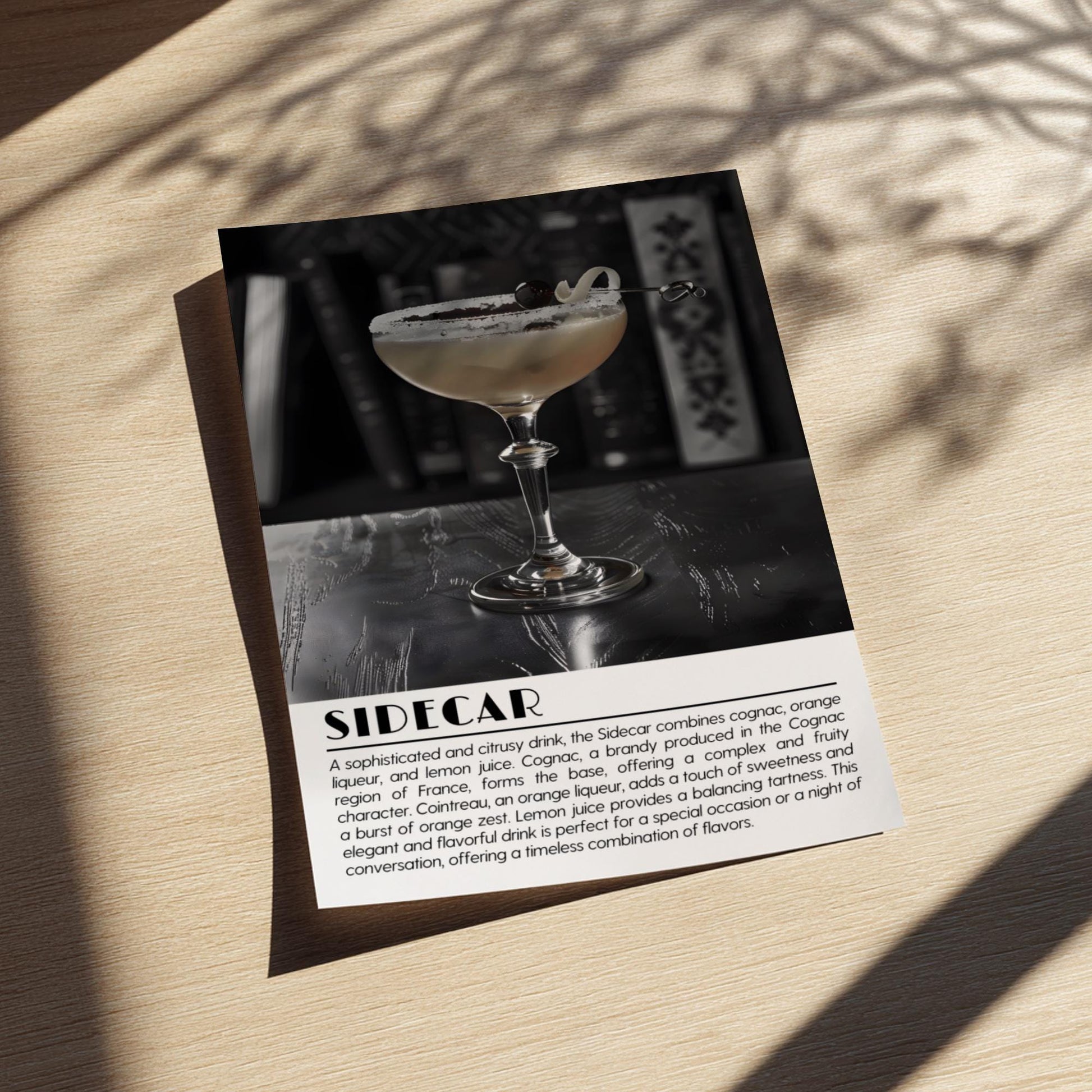 Sidecar Vintage Black & White Poster | Minimal Cocktail Art Print | Modern Bar Wall Decor | Elegant Drink Illustration | Kitchen Art