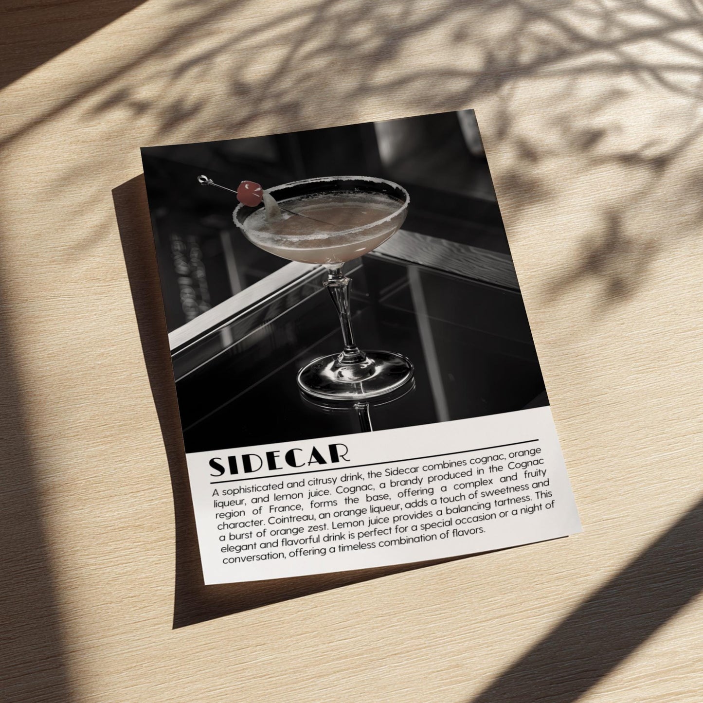 Sidecar Noir Black & White Poster | Minimalist Cocktail Wall Art | Modern Bar Decor | Bold Drink Print | Kitchen Wall Art