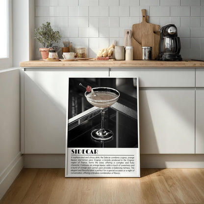 Sidecar Noir Black & White Poster | Minimalist Cocktail Wall Art | Modern Bar Decor | Bold Drink Print | Kitchen Wall Art