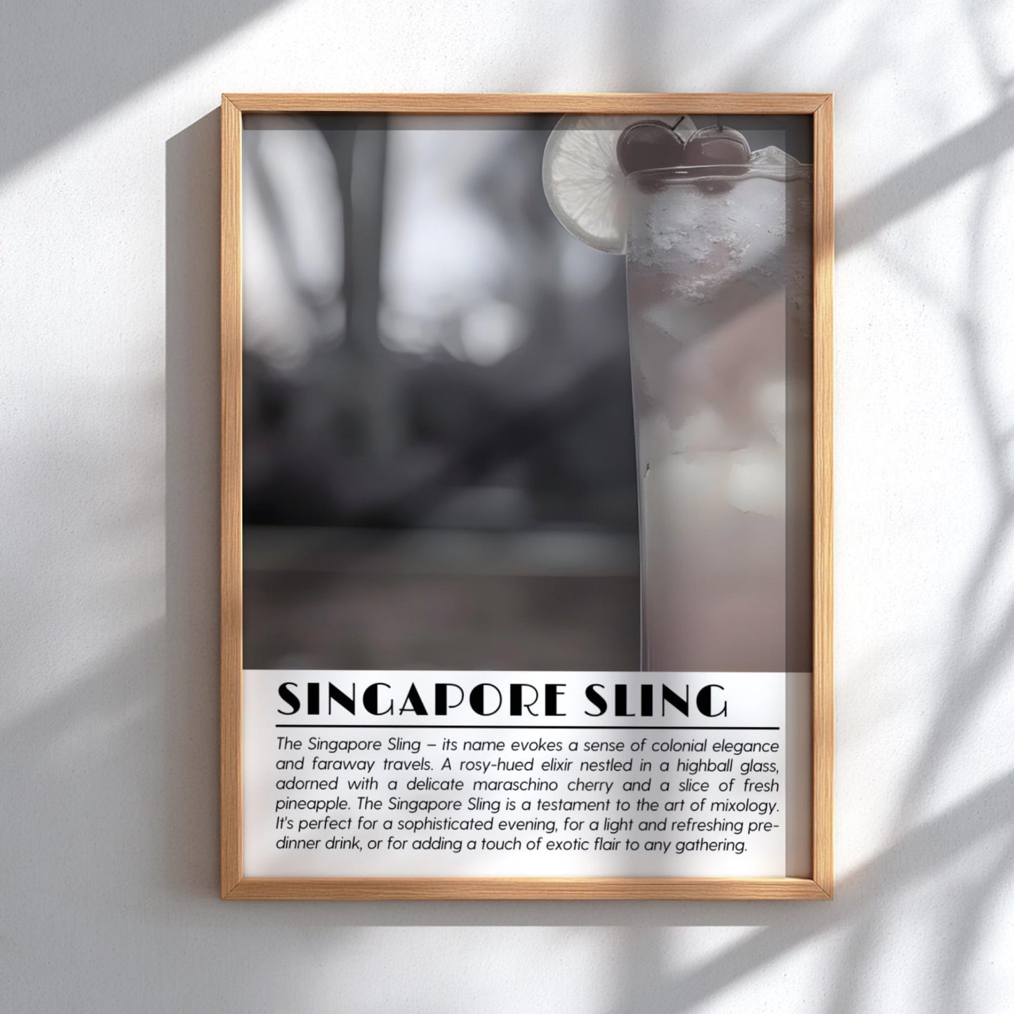 Singapore Sling Tropical Black & White Poster | Minimalist Cocktail Wall Art | Modern Bar Decor | Exotic Drink Print | Kitchen Art