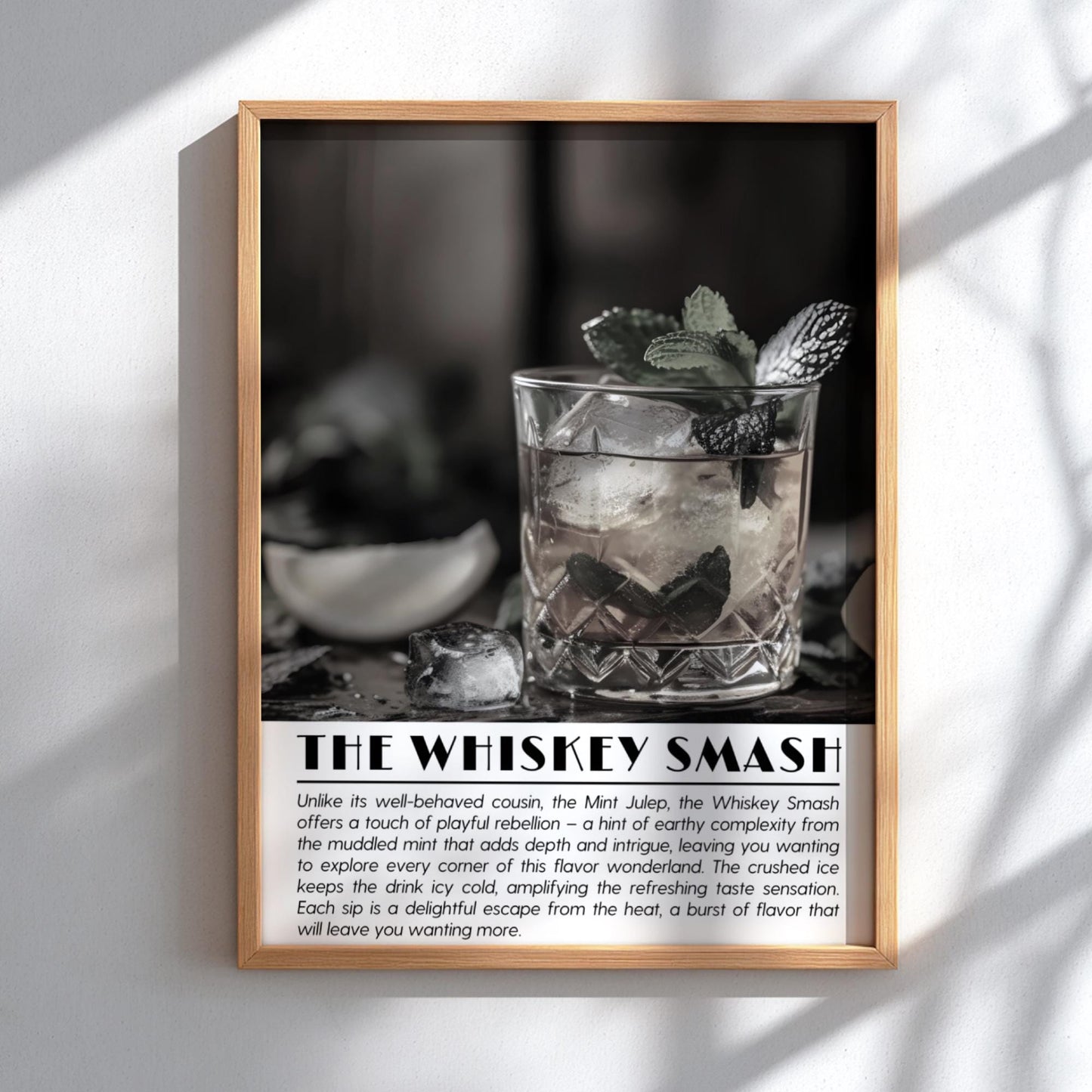 Whiskey Smash Black & White Poster | Minimalist Cocktail Wall Art | Modern Bar Decor | Classic Drink Print | Kitchen Art
