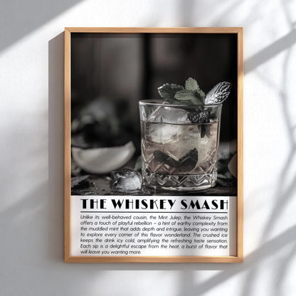 Whiskey Smash Black & White Poster | Minimalist Cocktail Wall Art | Modern Bar Decor | Classic Drink Print | Kitchen Art