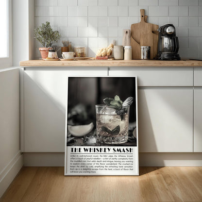 Whiskey Smash Black & White Poster | Minimalist Cocktail Wall Art | Modern Bar Decor | Classic Drink Print | Kitchen Art