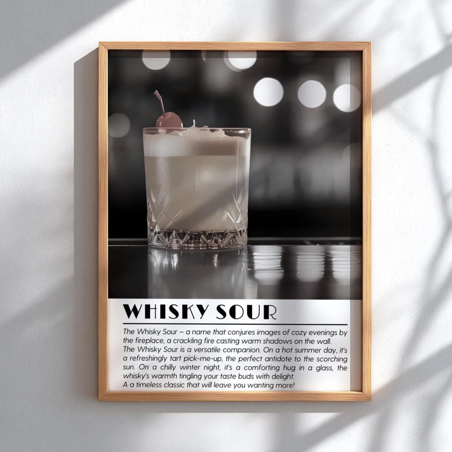 Whisky Sour Black & White Poster | Minimalist Cocktail Wall Art | Modern Bar Decor | Classic Drink Print | Kitchen Art