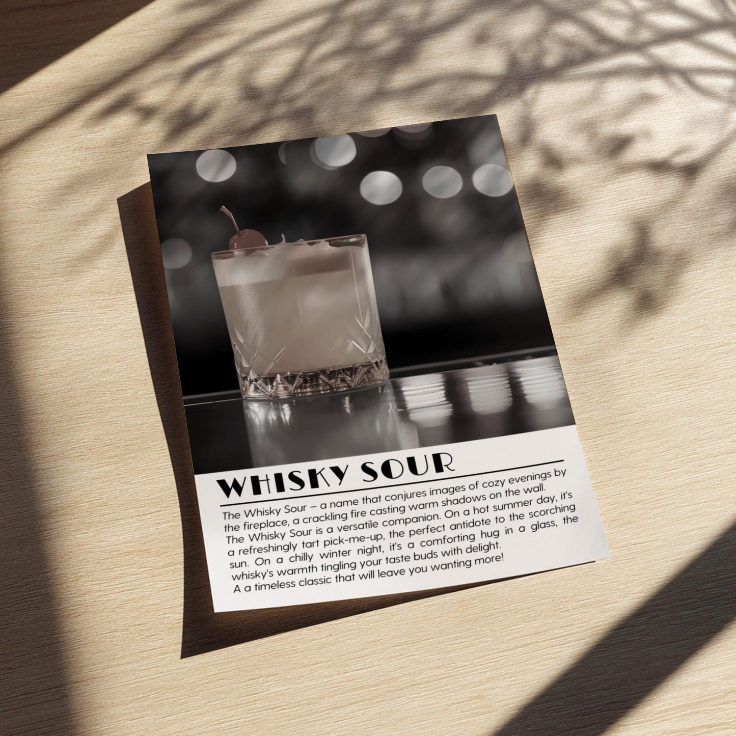 Whisky Sour Black & White Poster | Minimalist Cocktail Wall Art | Modern Bar Decor | Classic Drink Print | Kitchen Art