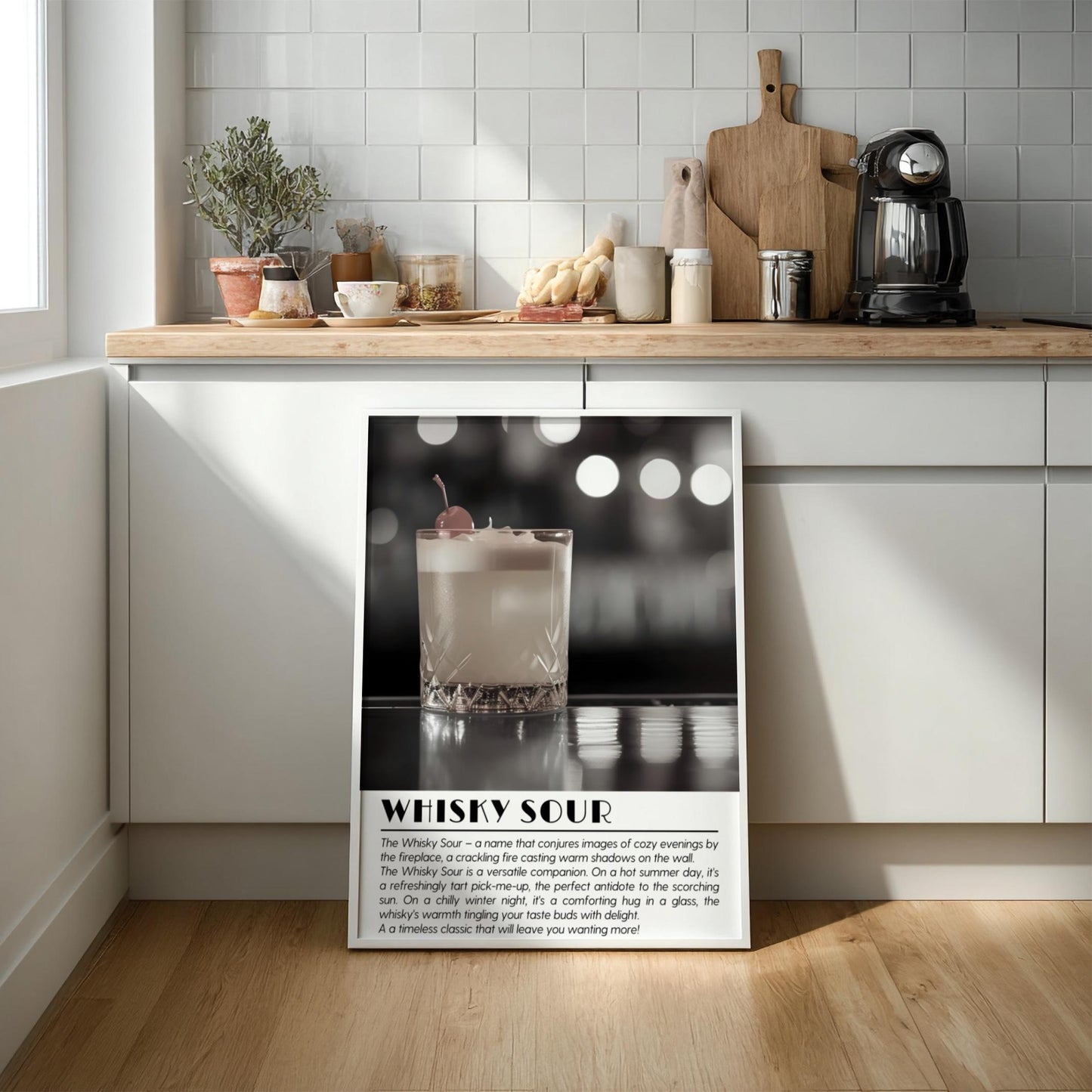 Whisky Sour Black & White Poster | Minimalist Cocktail Wall Art | Modern Bar Decor | Classic Drink Print | Kitchen Art