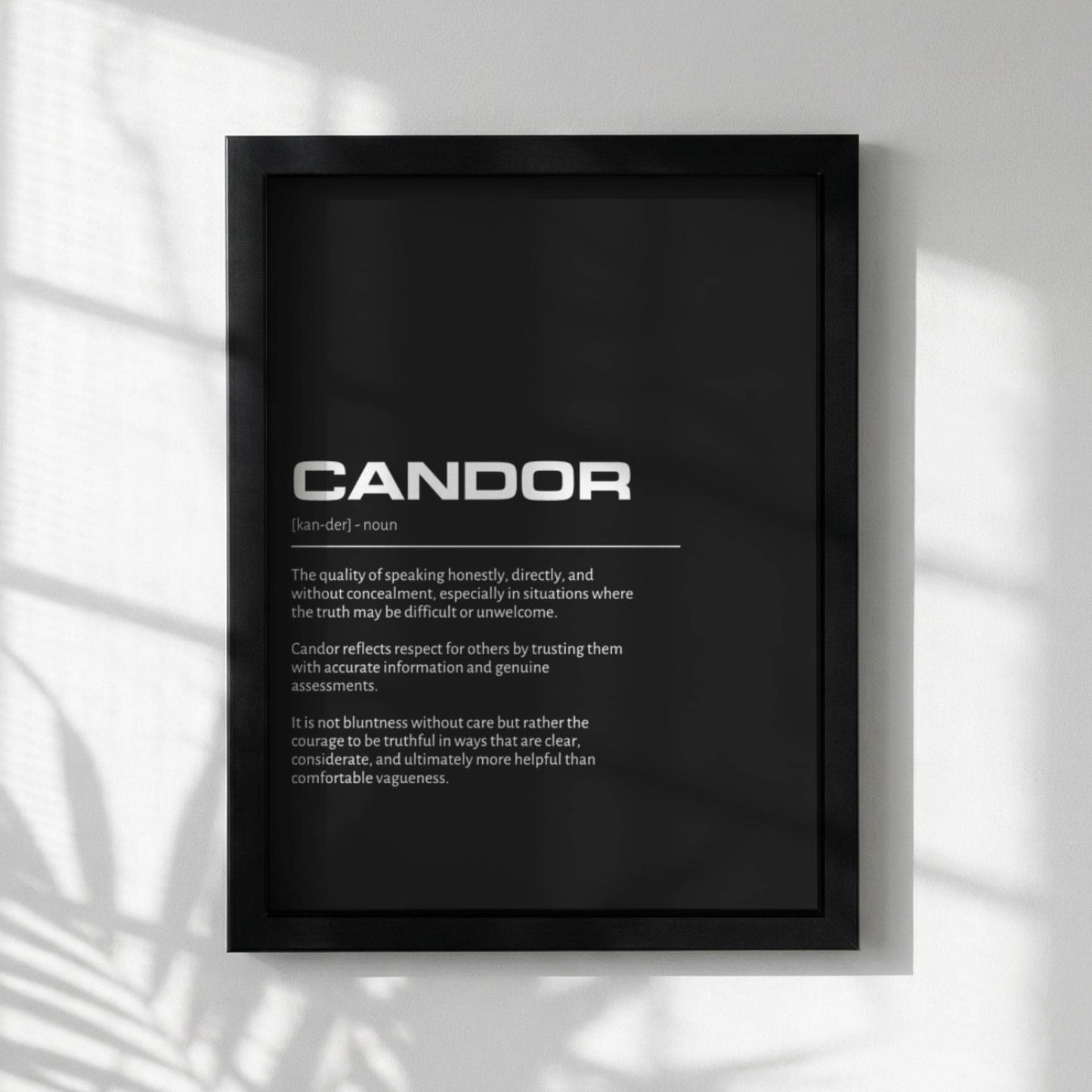 Candor Definition Wall Art | Minimalist Office Decor | Inspirational Quote Print | Meaningful Home Gallery Art | Modern Dictionary Poster