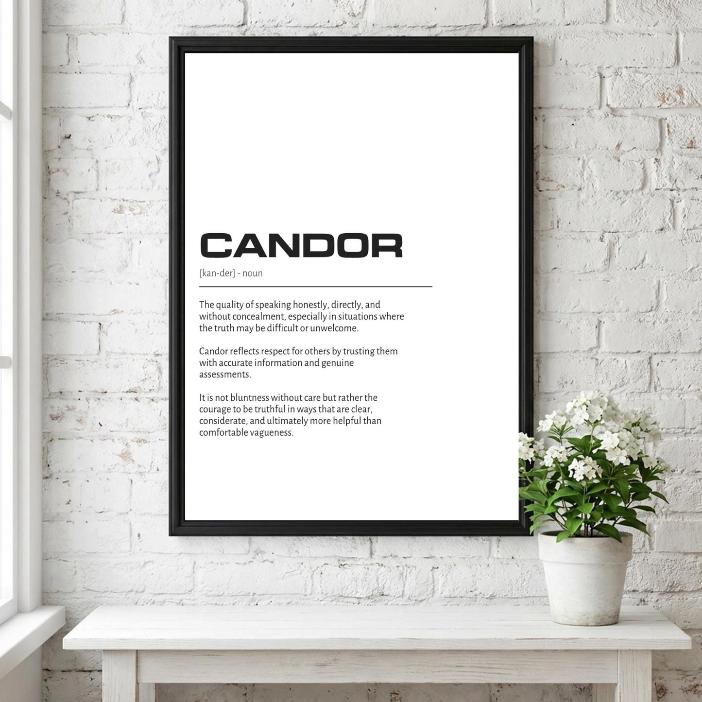 Candor Definition Print | Minimalist Wisdom Wall Art | Sincere Living Quote | Modern Typography Poster | Authentic Home Office Decor