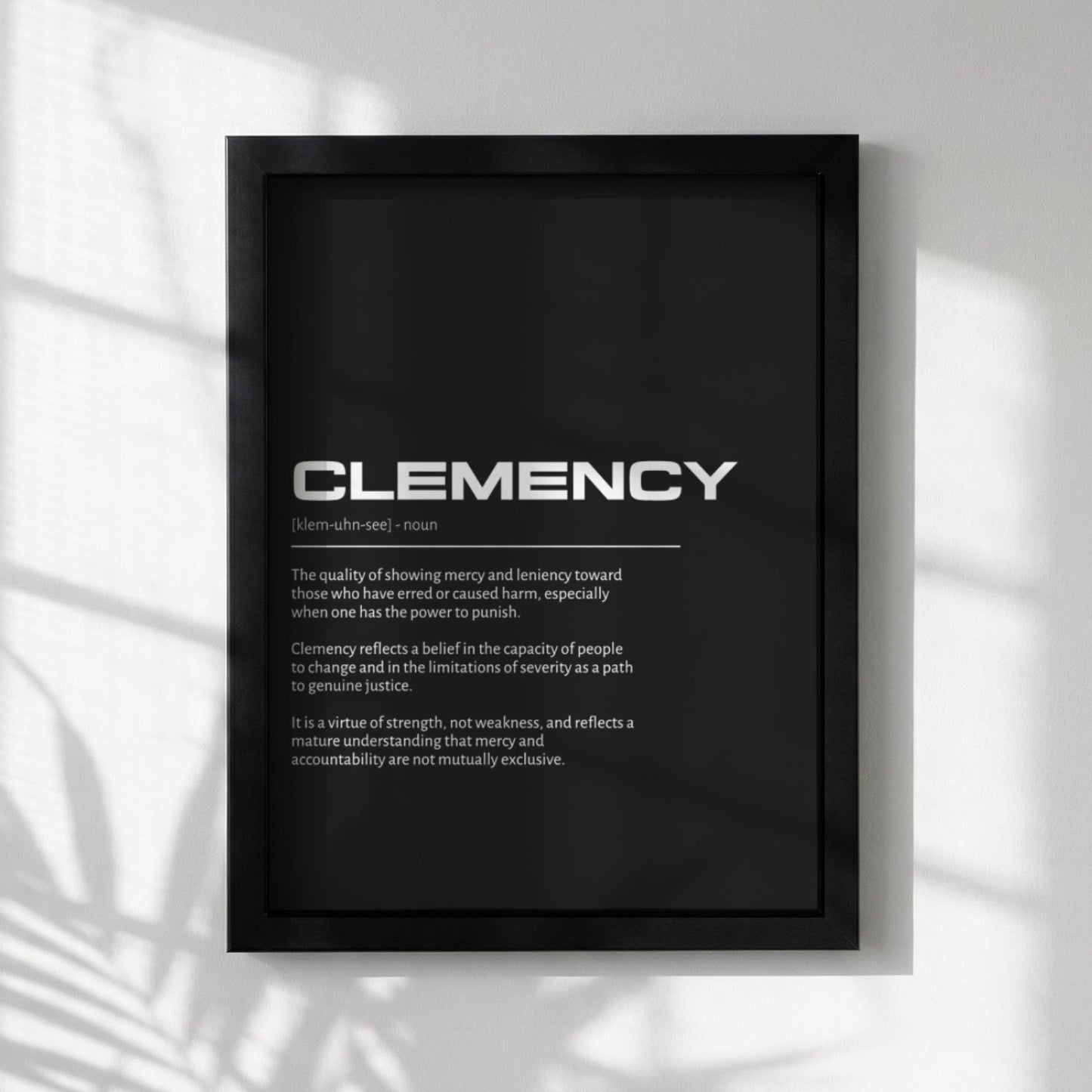 Clemency Definition Art | Meaningful Mercy Wall Decor | Inspirational Forgiveness Print | Minimalist Wisdom Poster | Modern Typography Art