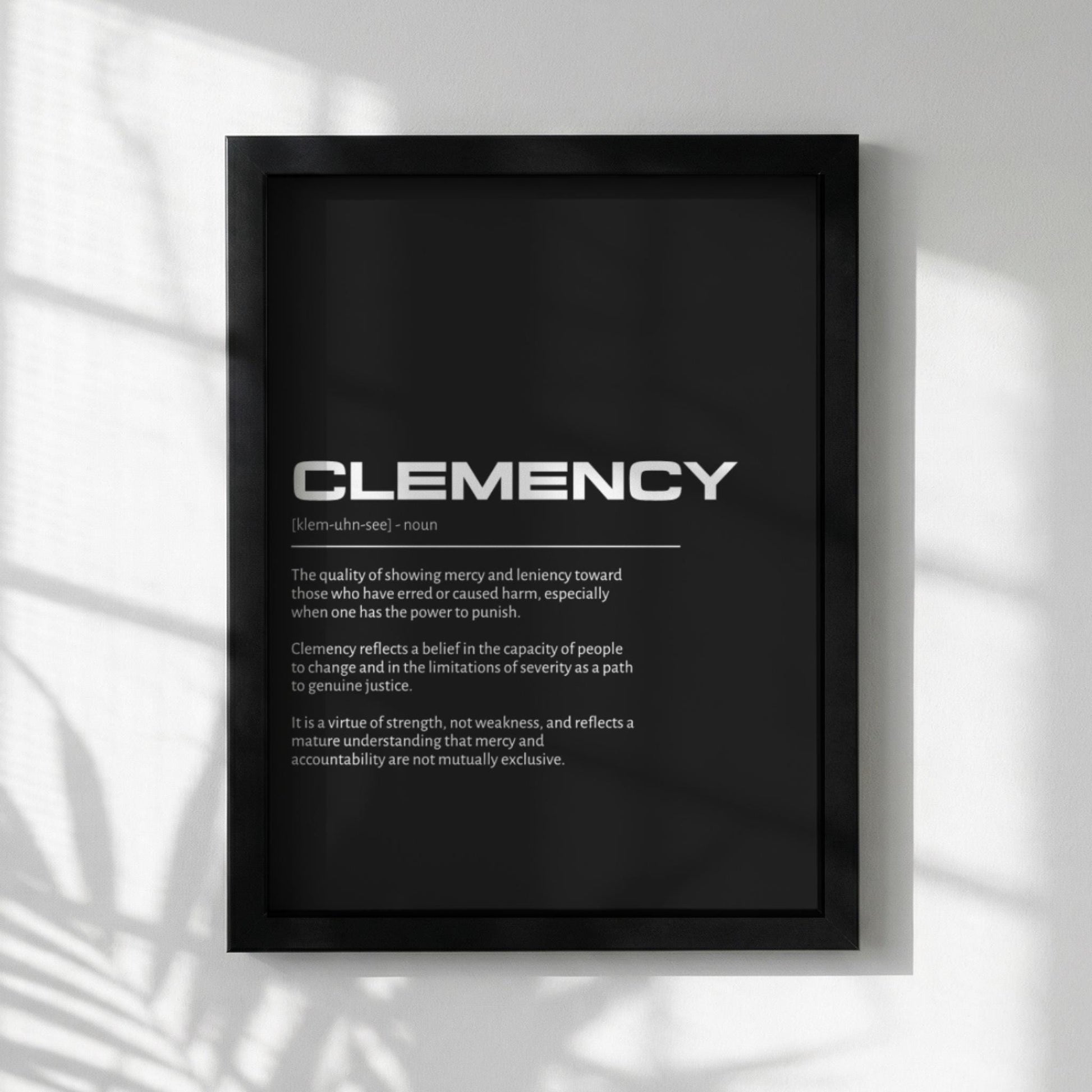 Clemency Definition Art | Meaningful Mercy Wall Decor | Inspirational Forgiveness Print | Minimalist Wisdom Poster | Modern Typography Art