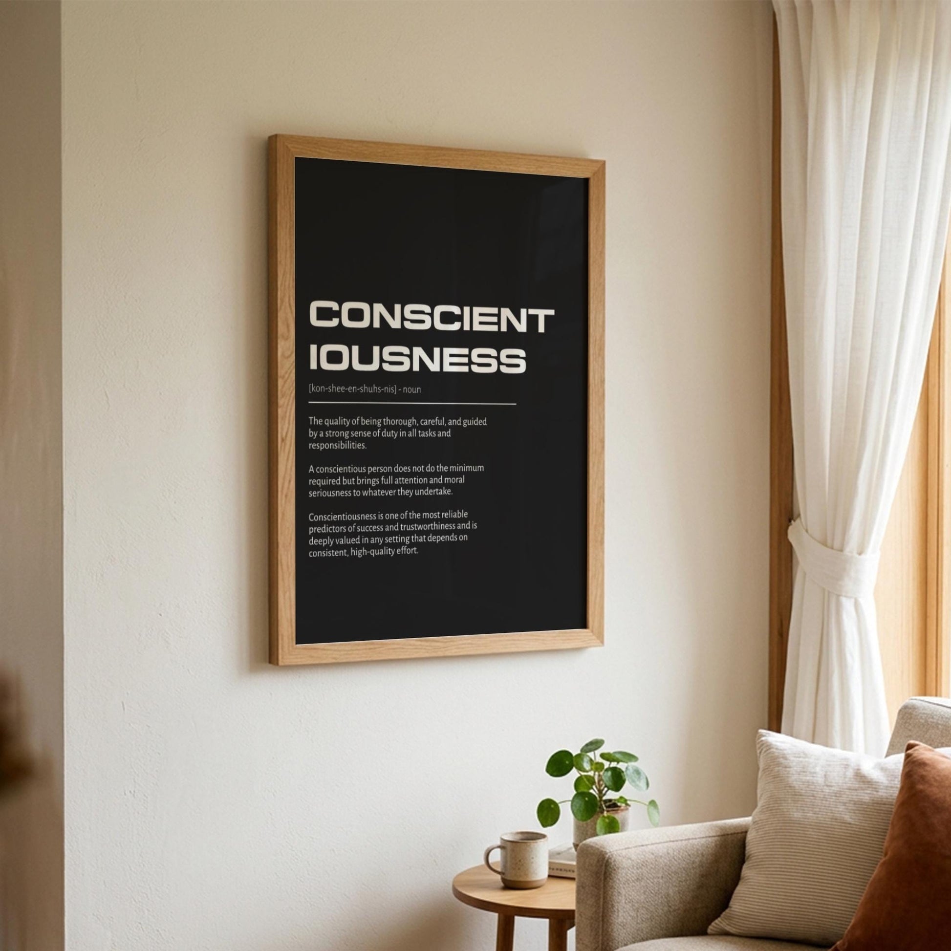 Conscientiousness Definition Art | Mindful Living Wall Decor | Inspirational Discipline Print | Minimalist Success Poster | Modern Typography Art