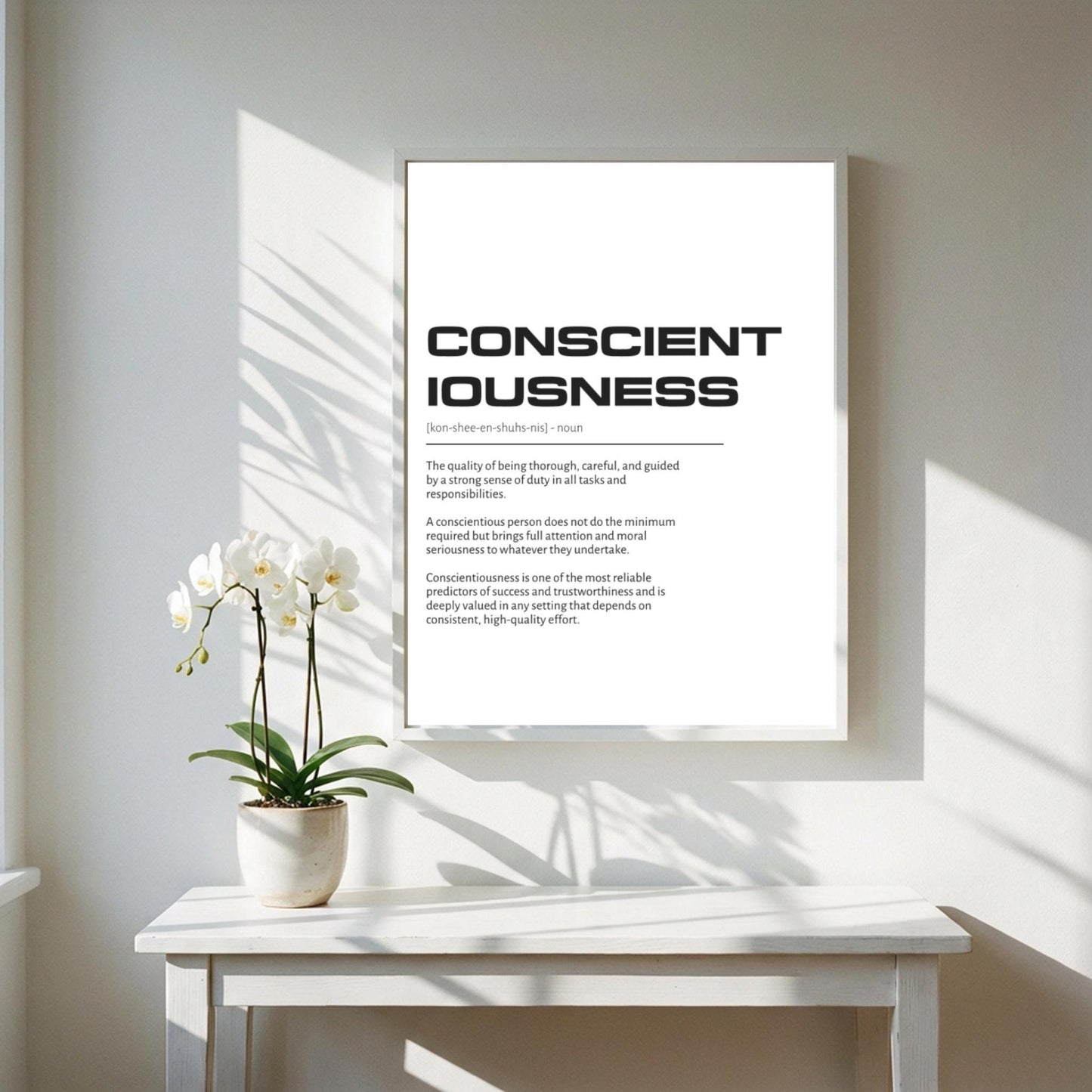 Conscientiousness Definition Art | Mindful Success Wall Decor | Inspirational Discipline Print | Minimalist Goal Poster | Clean Typography