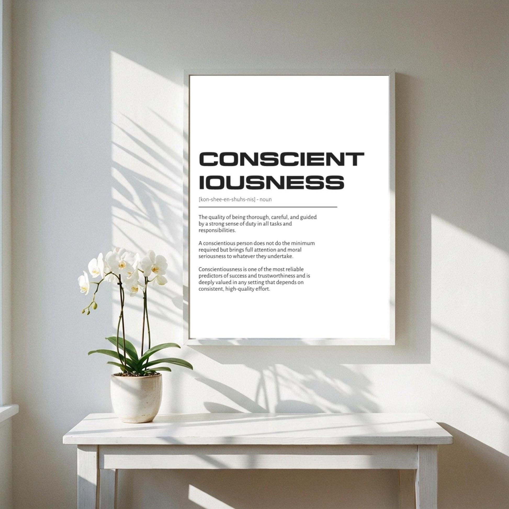Conscientiousness Definition Art | Mindful Success Wall Decor | Inspirational Discipline Print | Minimalist Goal Poster | Clean Typography