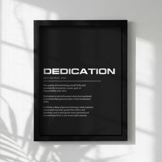 Dedication Definition Wall Art | Bold Commitment Quote Print | Minimalist Persistence Poster | Modern Office Decor | Strength Typography
