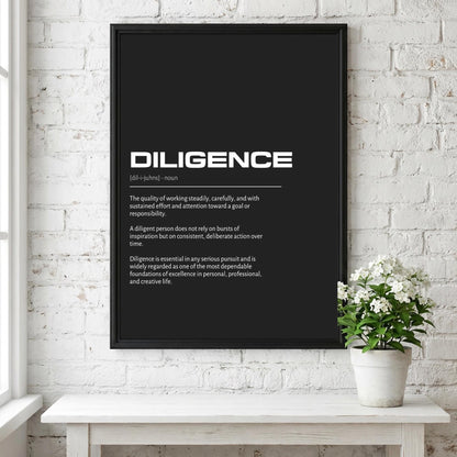 Diligence Definition Wall Art | Bold Persistent Effort Quote Print | Minimalist Hard Work Poster | Modern Office Decor | Strength Typography