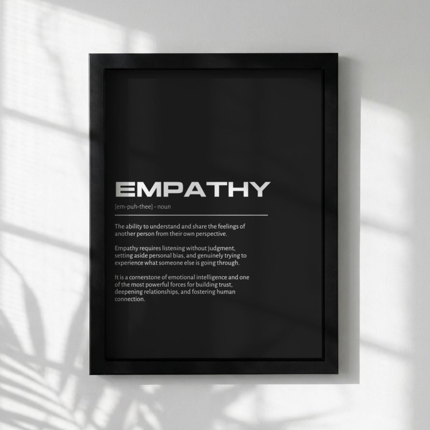 Empathy Definition Wall Art | Bold Compassion Quote Print | Minimalist Understanding Poster | Modern Home Gallery Decor | Dark Typography