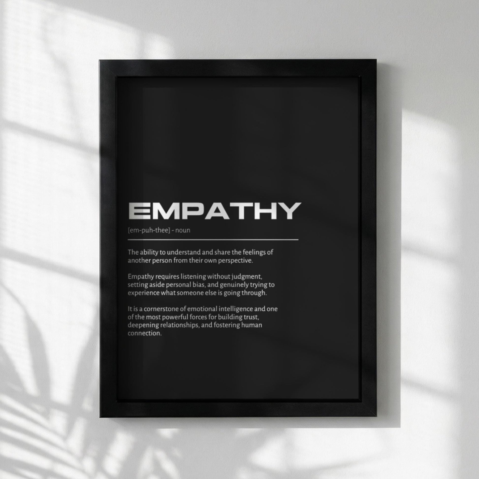 Empathy Definition Wall Art | Bold Compassion Quote Print | Minimalist Understanding Poster | Modern Home Gallery Decor | Dark Typography