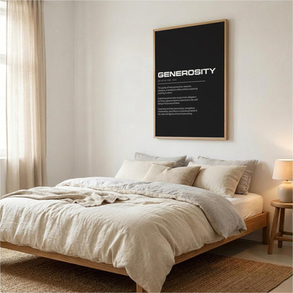 Generosity Definition Wall Art | Bold Kindness & Giving Print | Minimalist Altruism Poster | Modern Home Gallery Decor | Dark Typography